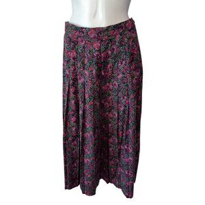 Vtg 80s Laura Ashley Purple Pink Floral Midi Dark Academia Skirt 10 Cotton Wool